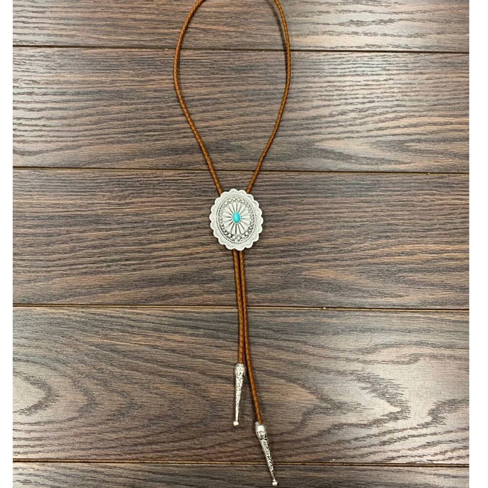 Western Turquoise Concho Bolo Necklace